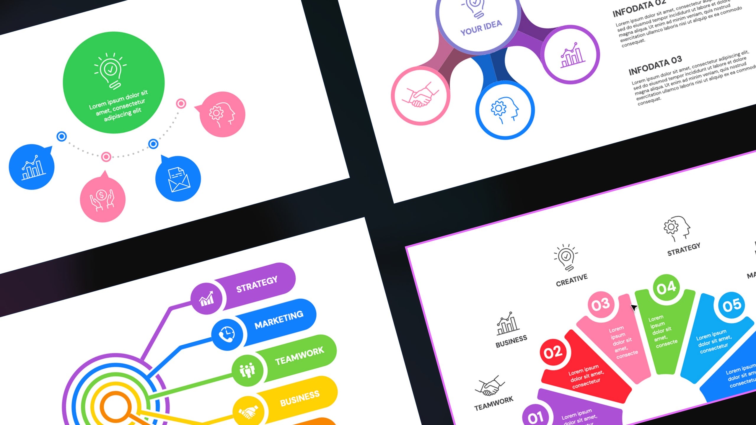 Flowcharts Keynote Presentation Templates. Set 02.